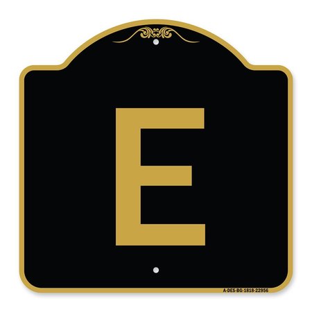 SIGNMISSION Designer Series Sign-Sign W/ Letter E, Black & Gold Aluminum Sign, 18" x 18", BG-1818-22956 A-DES-BG-1818-22956